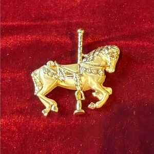 Elegant Gold Carousel Horse Brooch
